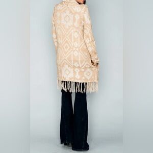 Mumu| Aztec Boho Print, open front knit cardigan•••Long with Frayed Ends🫶🏻